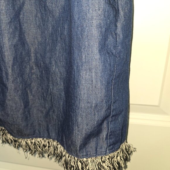 Lumiere Denim Off Shoulder Top Small - Blue Frayed Hem Boho Peasant Blouse - Picture 3 of 5